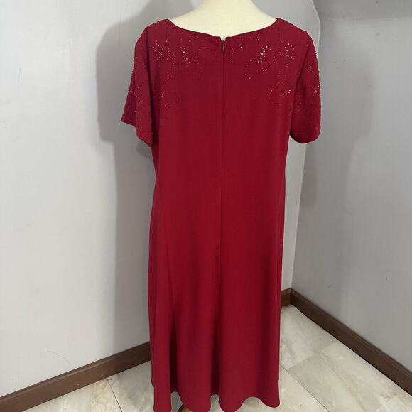 Adrianna Papell Plus Beaded Flutter Sleeve Cocktail Dress Red 20W Formal Evening - Picture 5 of 10